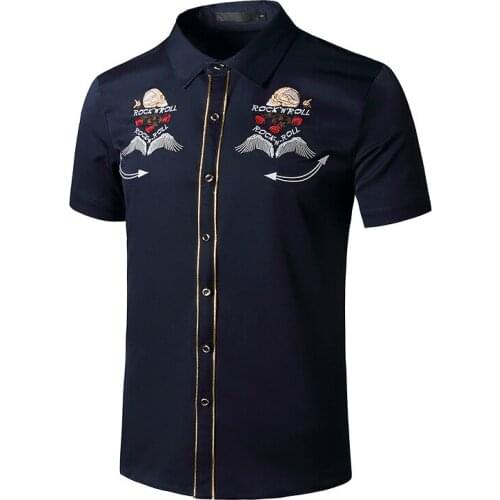 #4754 2021 Summer Shirts Men Embroidery Casual Vintage Mens Shirts Regular Fit High Quality Mens Clothing Black White Khaki Blue