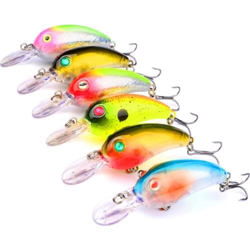 6PCS Frashwater Fishing Crankbaits Crank Minnow Fish Bass lure hook baits 7.5cm/10g Free shipping