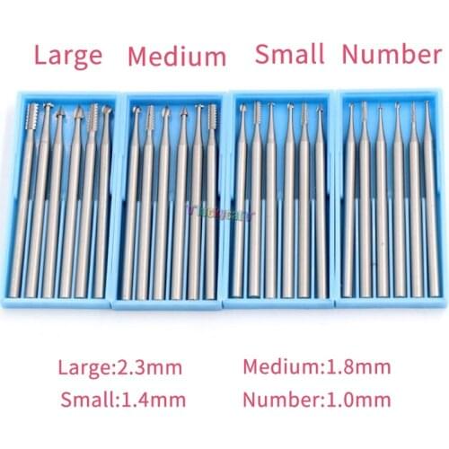 6pcs/set Dental Tungsten Carbide Burs 2.35mm Shank Head Dia 1.0/1.4/1.8/2.3mm