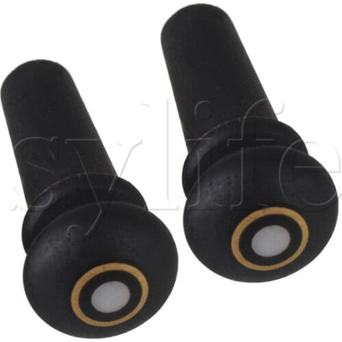 6xBlack Acoustic Guitar Ebony Bridge End Pin with White Dots&Brass Ring