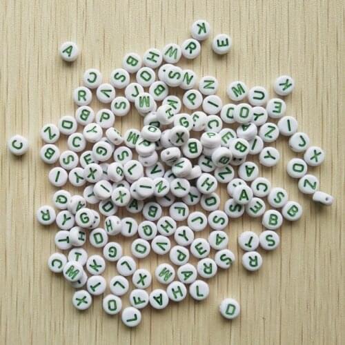 Free Shipping wholesale 1000pcs/lot fashion green A-Z Letter Acrylic Spacer Beads size 7mm for jewelry accessory