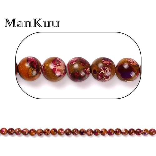 ManKuu 8mm Purple Brown Round Beads Flower Pattern Sea Sediment Jaspers Wholesale Natural Stone Beads For Jewelry Making 1Strand