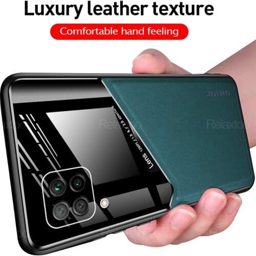 Plexiglass Leather Texture Case For Samsung Galaxy A12 A 12 SM-A125F/DS Car Magnetic Holder Camera Shockproof Phone Cover Fundas
