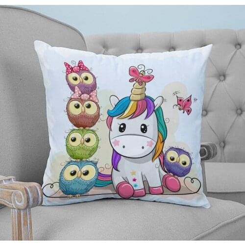 Animal Unicorn Owl Cartoon Cute Printed Throw Pillow Case Plush fabric Pillowcase Home Decorative Pillow Hot