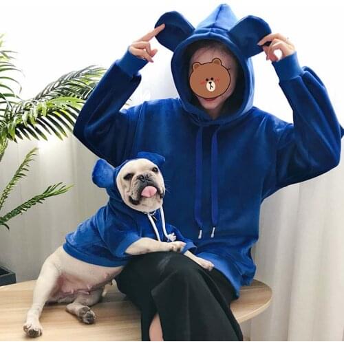 HSWLL Puppy clothes pet parent-child wear hooded double-sided gold velvet thickening cat dog sweater small dog French bulldog