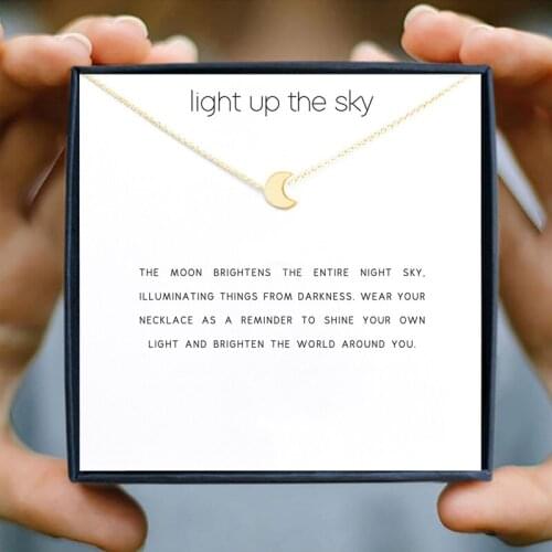 IcareU Romantic Moon Light Pendant Necklace Women Light Up The Sky Wish Card Short Gold Chain MOON JEWELLERI LOVE Gift Box New