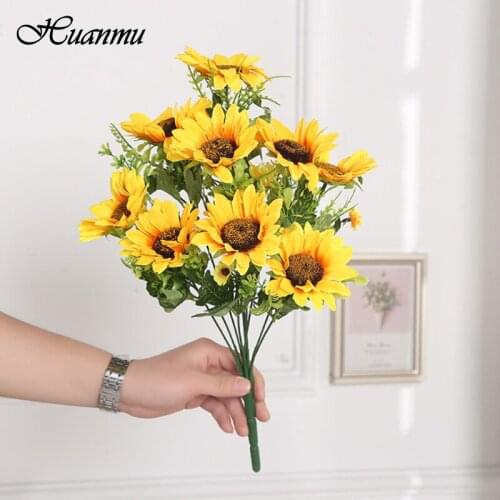 45CM 10 Heads Simulation Sunflower Bouquet Wedding Artificial Flower Home Decoration Hand Bouquet DIY Sunflower Silk Flower