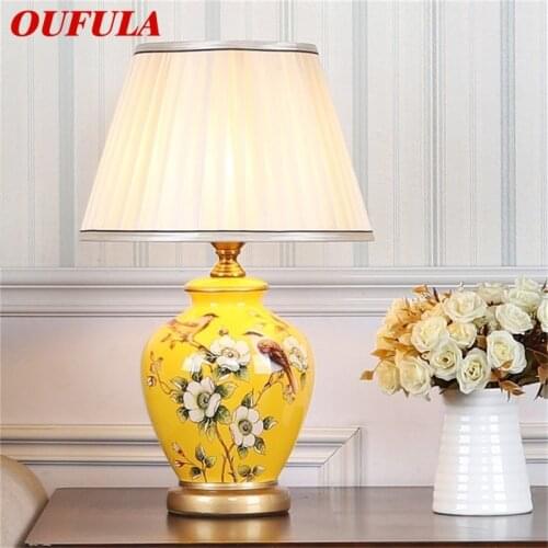 OUFULA Ceramic Table Lamps Copper Modern Luxury Pattern Desk Light LED Besjdes For Home Bedroom