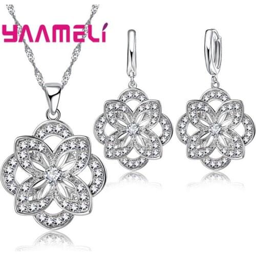 Big Sale Promotion High Quality Necklace Earring Sets White Austria Rhinestone Flower For Women New Jewelry