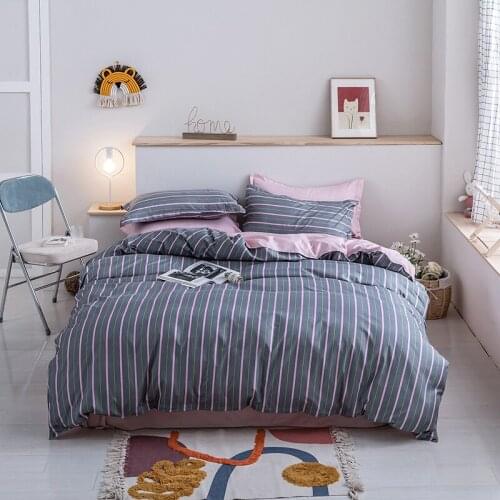 Stripe Pink Blue Simple Double Sided Comforter Bedding Set King Queen Full Single Size Bed Linen Duvet Cover Sheet Pillowcase