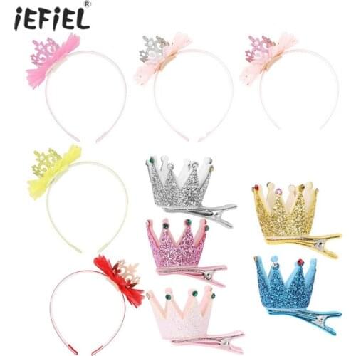 Cute Crown Flower Baby Hair Clips Fashion Shiny Tiara Crown Girls Headwear Birthday Party Wedding Baby Hair Band Accessories