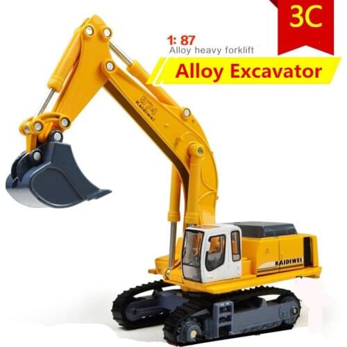 1:87 Alloy excavator model, high simulation engineering vehicles digging machine toys, educational toys, free shipping