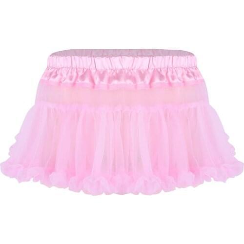 Unisex Mens Sissy Lingerie Skirts Homewear Satin Frilly Ruffled Soft Tulle Layered skirt Short Mini Tutu Skirt Gay Wear Roleplay