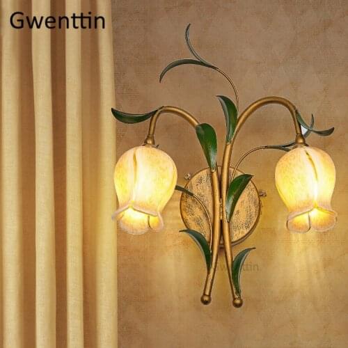Gold Glass Flower Wall Lamps Led Mirror Lights Modern Wall Sconce Light Fixtures for Bathroom Bedroom Stair Lamp Home Art Decor