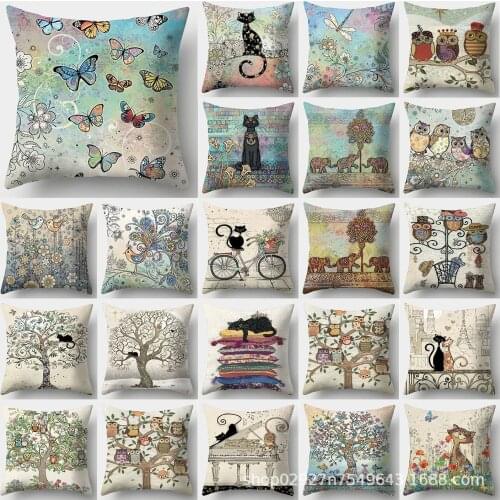 Peach Skin Fabric Pillow Cover New Exclusive for Cross-Border Butterfly Black Cat Sofa Cushion Cover Support Graphic
