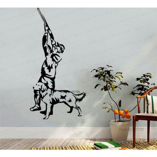 Hunter Man With Dog Vinyl Wall Decals Hunting Silhouette Sign Walls Art Sticker Removable Hound Dogs Window Murals Home Decor