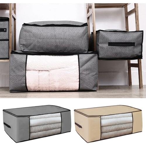 3PCS Clothing Storage Box Organizer Clothes Storage Bag Clear Window Zipper Non Woven Fabric Clothes Organizer Basket With Handl