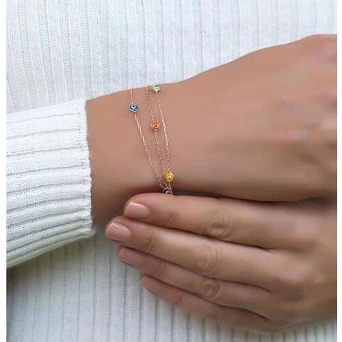 Authentic Traditional Turkish handmade bracelet mixed beads evil eye beads rose silver 925 sterling silver chain elegant girl