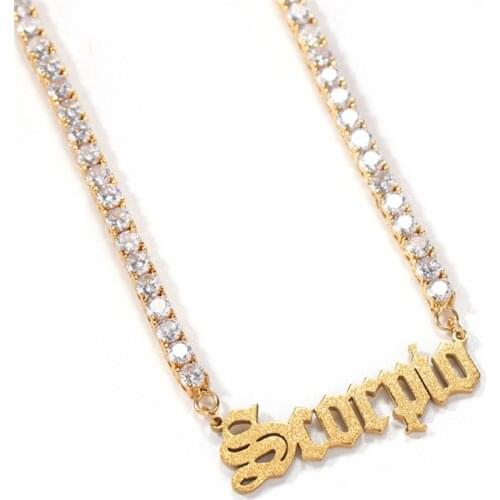 Noelia Stainless Steel Cubic Zircon Charm Tennis Necklace Personalized Frosted Pendant Necklace Custom Name Necklace Jewelry