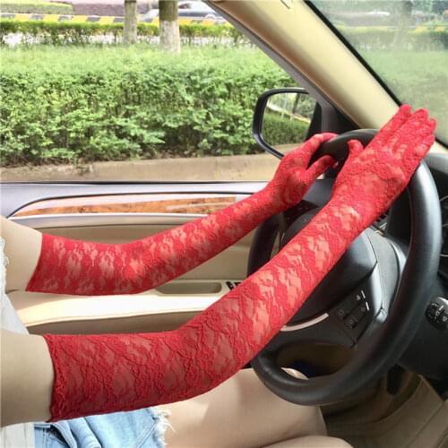 54CM Women Sexy Hollow Lace Summer Drive Cycling Breathable Gloves Thin Transparent Exquisite Etiquette Lolita Cosplay Soft