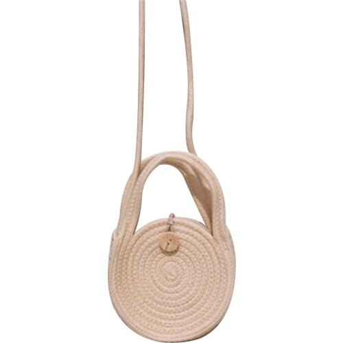 Women Straw Plaited Bags Handbag Shoulder Portable Handle Bucket Decorative Round Girls Bag