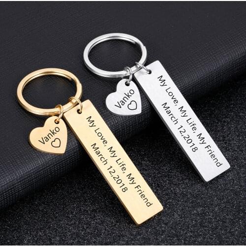 Custom Keychain Personalized Gift Engrave Name and Date My Love My Life My Friend for Couples Men Women Husband Gift Keyring