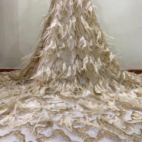 Latest African Lace Fabric With Feather 3d Design Nigerian Laces Fabrics 2019 High Quality Lace Tulle French Lace Fabric DYSYM2