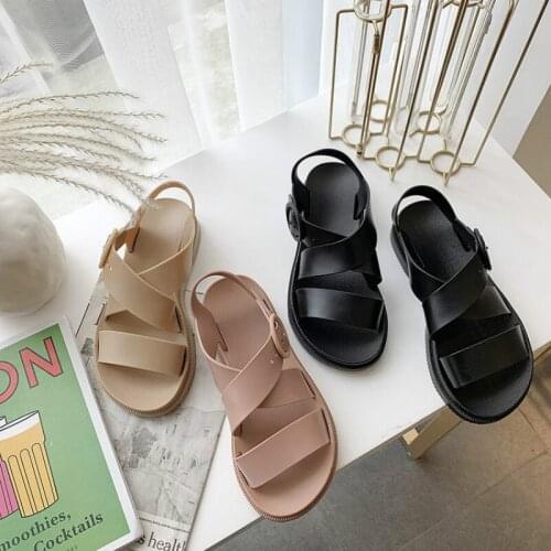 2021 New Summer Flat Sandals Women Shoes Gladiator Open Toe Buckle Soft Jelly Sandals Female Womens Flat Platform Beach Shoes