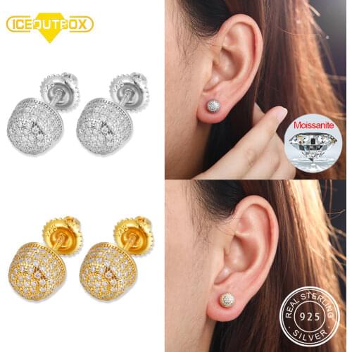 Real D Color Moissanite Round Stud Earrings For Women 100% 925 Sterling Silver Top Quality Sparkling Wedding Jewelry Trendy Gift