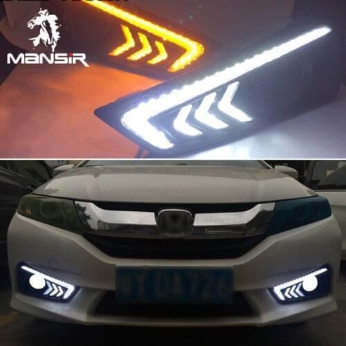 LED Daytime Running Light For Honda City Grace 2015 2016 Yellow Turn Signal 12V Car Headlight DRL Fog Lamp Daylights