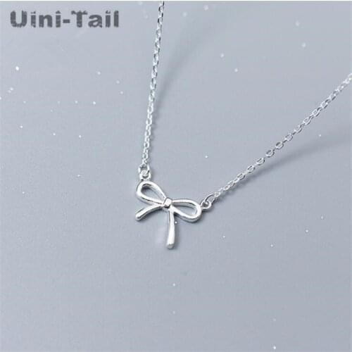 Uini-Tail hot new 925 sterling silver fresh cute girl bow mini pendant necklace Korean fashion trend sweet jewelry gift GN825