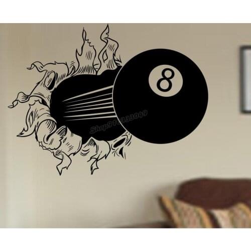 Eight Ball Bursting Ripping Thru Wall Decal Vinyl Sticker Billiards Sports Ball Wall Stickers Nursery Boy Teen Room Decor B142