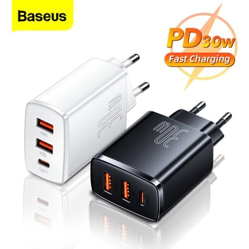 Baseus 30W USB Type C Charger Quick Charge PD QC 3.0 Fast Charging USBC PD Charger For iPhone Xiaomi Travel Wall Phone Charger