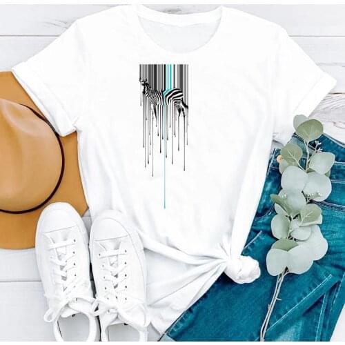 Summer Clothing Striped Animal 90s Cartoon Beach Short Sleeve Women Fashion Clothes Print Tshirt Female Tee Top Graphic T-shirt