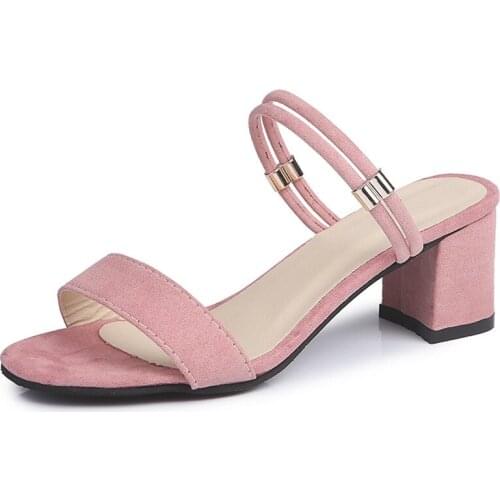 Dropshiping 2019 New Arrive Women Sandals Top Quality Flock Casual Shoes Shallow Shoes Summer Shoes Comfortable Square Heel