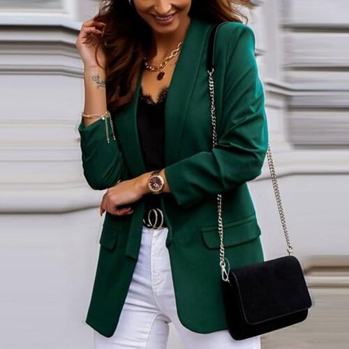 Women Slim Fit Blazers Jacket Autumn Winter Elegant Casual Long-sleeve Pocket Solid Color Coat Suits Office Ladies Outerwear