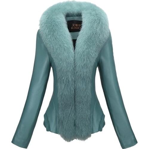 Sheepskin Coat Female Fox Fur Collar Down Jacket Winter Coat Women Real Leather Jacket Warm Parka Women Clothes 2020 MY