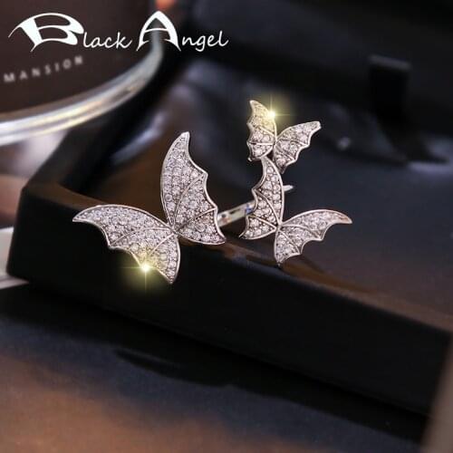 BLACK ANGEL Luxury Diamond Dancing Butterfly Ring for Women CZ Open Ring Fashion Jewelry Christmas Gift Wholesale