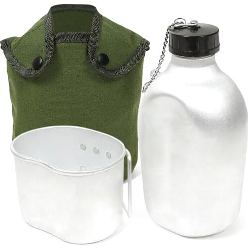 0.8 /1/1.3L Portable Aluminum Military Canteen Water Bottle Kettle Jug Cup with Cover for Outdoor Camping Hiking Picnic Survival