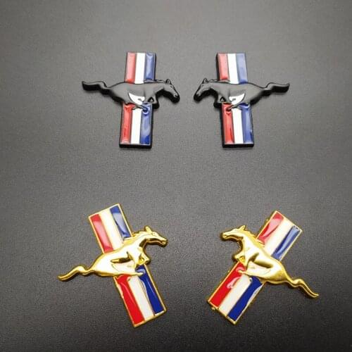 2 pcs 3D gold-plated chrome metal for Mustang galloping fender side label decals trunk logo decorative sticker car shape