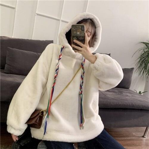 2021 Lamb Wool Hoodies Womens Version Of Autumn Winter Thickening Plus Down Hood Wild Wind Korean And Korean Version Hoodie