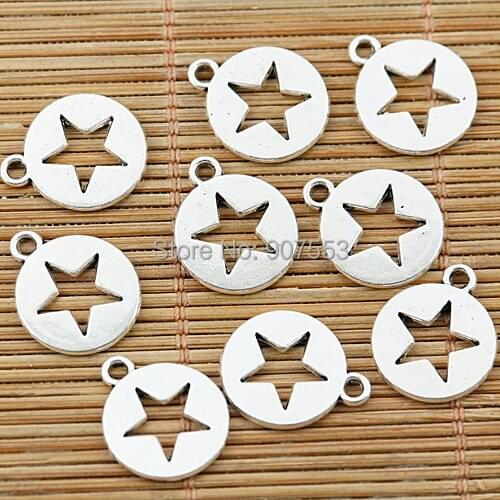 32pcs tibetan silver color round shaped star hollow charms EF1437