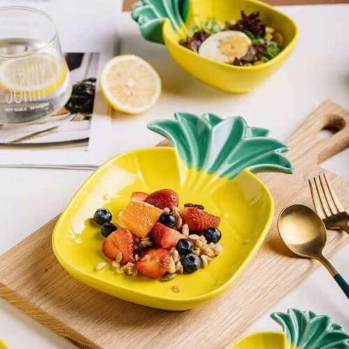 Pineapple Shape Cactus Ceramic Fruit Salad Plate Snack Plates Desserts Tray Child Tableware Breakfast Food Kitchen Supplies