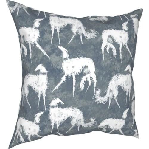 White Borsois Square Pillow Case Polyester Cushions for Sofa Greyhound Whippet Sighthound Dog Customized Pillowcover Home Decor