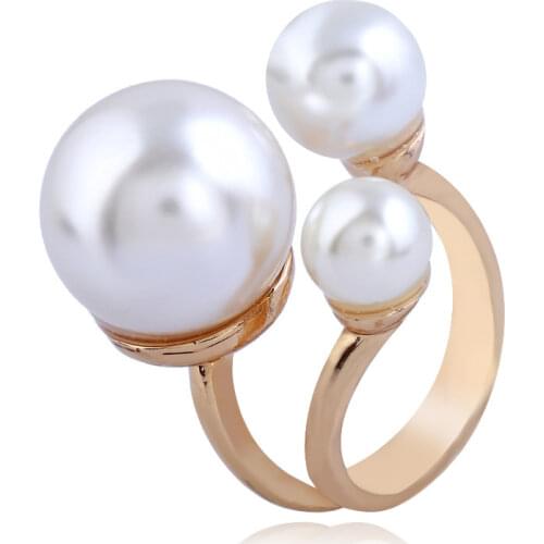 Minimalist Irregular Statement Wedding Rings for Women Large Imitation Pearl Gold Color Fashion Jewelry