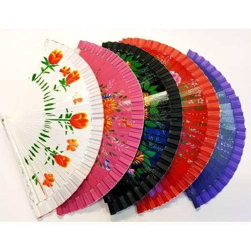 Double Sided Flower Patterned Bamboo Fan
