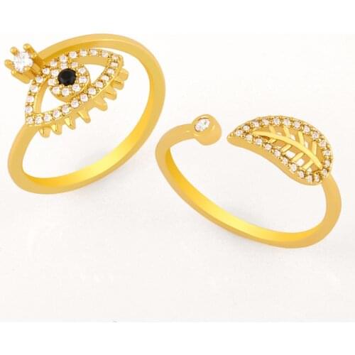 FLOLA Evil Eye Rings For Women With Stone Adjustable Stacking Leaf Cuff Open Ring CZ Cubic Zirconia Party Jewelry Gifts rigj85
