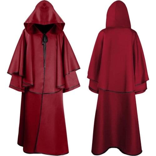 Halloween Medieval Cosplay Robe Hooded Vampire Pastor Cloak Adult Role-Playing Demon Slayer Wizard Masquerade Costume Unisex