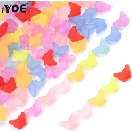 IYOE 50pcs/Lot 12x15mm Mix Color Matte Acrylic Beads Butterfly Loose Spacer Beads For Making Earring Necklace Hairpins Jewelry