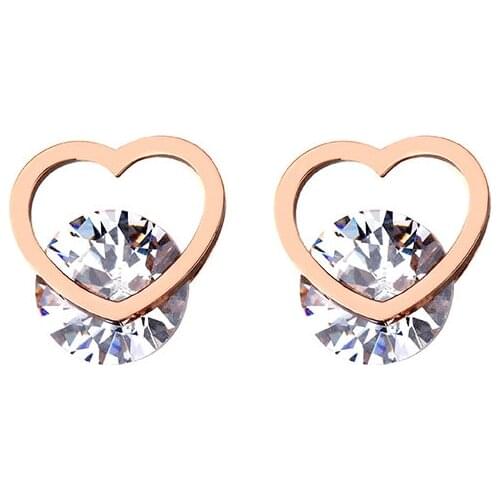 Dainty Heart Zircon Earrings for Women Stainless Steel Stud Earrings Jewelry